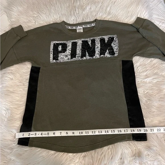 PINK | Sequin | Crewneck Sweatshirt | Green & Black - Picture 6 of 11